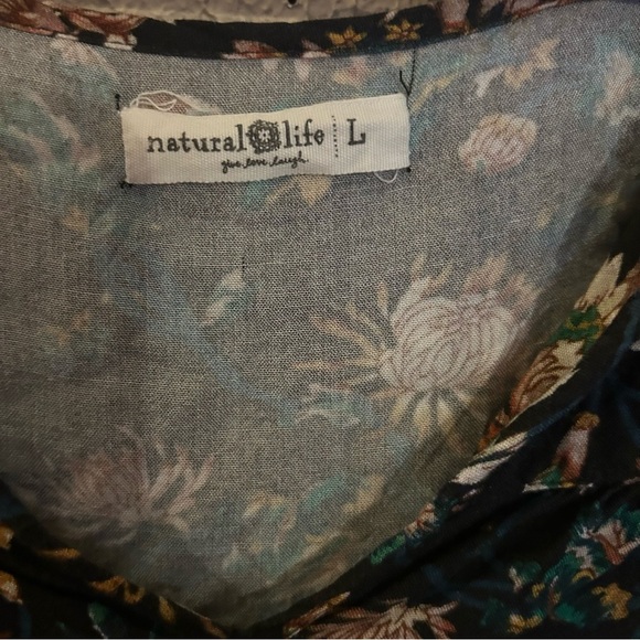 NATURAL LIFE Maribel Top Blouse Size L Black Floral Long Sleeve Boho Cottagecore - Picture 2 of 8